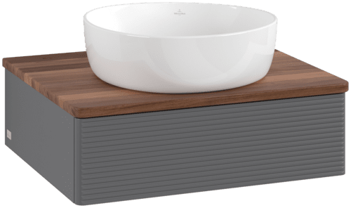 VILLEROY BOCH Toaletní skříňka Antao, 1 zásuvka, 600 x 190 x 500 mm, přední strana s konstrukcí, antracitový matný lak / teplý ořech #K07112GK