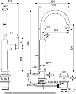 IDEAL STANDARD Umyvadlová baterie Joy Neo s prodlouženou základnou, 169mm výčnělek #BD155AA - chrom