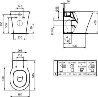 IDEAL STANDARD CONNECT AIR - Podlahové WC (otevřená záda) 360x545x400 mm v bílé barvě, plné splachování CL1 4,5 - 6 l/min, horizontální odtok - CL1, technologie splachování AquaBlade, IdealPlus #E0042MA - Bílá (Alpine) s Ideal Plus, obrázek 5