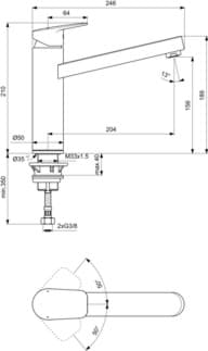 IDEAL STANDARD CERAPLAN - Kuchyňská baterie 50x246x210 mm, svislá vzdálenost od středu výtoku 204 mm, chrom, 9 l/min (3 bary) - povrch SmartShine #BD311AA - chrom