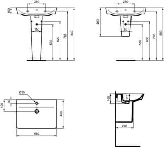 IDEAL STANDARD Connect Air umyvadlo 650 mm, s 1 otvorem pro baterii, s otvorem pro přepad (kulatý) Bílá (Alpine) s Ideal Plus E0297MA, obrázek 6
