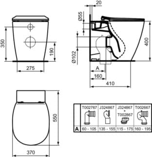 IDEAL STANDARD CONNECT - Podlahové WC (otevřená záda) 370x550x400 mm v bílé lesklé barvě, CL1 plné splachování 4,5 - 6 l/min - CL1 #E052401 - Bílá (Alpine), obrázek 6
