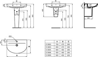 IDEAL STANDARD Connect Air umyvadlo 500x450mm, s 1 otvorem pro baterii, s otvorem pro přepad (kulatý) #E069901 - Bílá (Alpine), obrázek 8