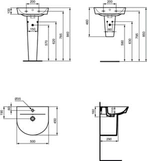 IDEAL STANDARD Connect Air umyvadlo 500x450mm, s 1 otvorem pro baterii, s otvorem pro přepad (kulatý) #E069901 - Bílá (Alpine), obrázek 6