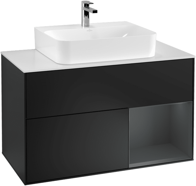 VILLEROY BOCH Toaletní skříňka Finion, s osvětlením, 2 výsuvy, 1000 x 603 x 501 mm, černý matný lak / půlnoční modrý matný lak / bílé matné sklo #F121HGPD