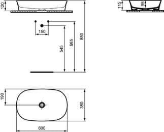 IDEAL STANDARD Mísa Ipalyss 600x380mm, bez otvoru pro baterii, bez přepadu #E1396V4 - Cashmere
