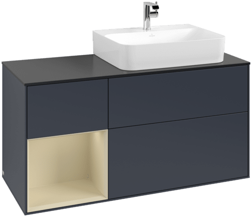 VILLEROY BOCH Toaletní skříňka Finion, s osvětlením, 3 výsuvy, 1200 x 603 x 501 mm, Midnight Blue Matt Lacquer / Silk Grey Matt Lacquer / Glass Black Matt #F142HJHG