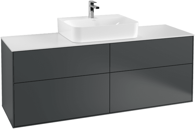 VILLEROY BOCH Toaletní skříňka Finion, 4 výsuvy, 1600 x 603 x 501 mm, půlnočně modrý matný lak / bílé matné sklo #F19100HG