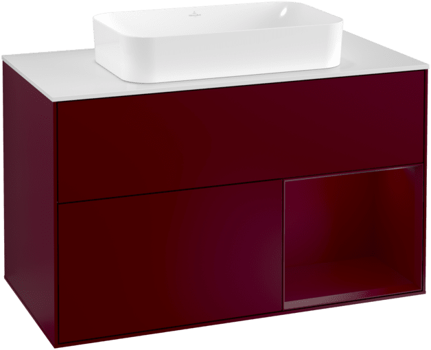 VILLEROY BOCH Toaletní skříňka Finion, s osvětlením, 2 výsuvy, 1000 x 603 x 501 mm, Peony Matt Lacquer / Peony Matt Lacquer / Glass White Matt #F251HBHB