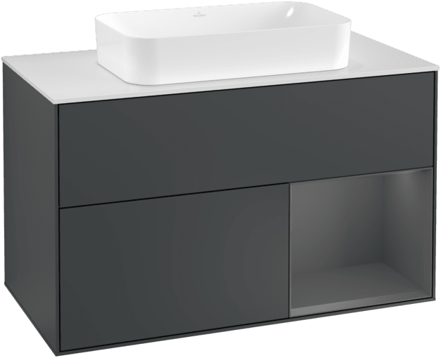 VILLEROY BOCH Toaletní skříňka Finion, s osvětlením, 2 výsuvy, 1000 x 603 x 501 mm, Midnight Blue Matt Lacquer / Anthracite Matt Lacquer / Glass White Matt #F251GKHG