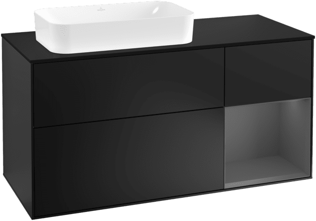 VILLEROY BOCH Toaletní skříňka Finion, s osvětlením, 3 výsuvy, 1200 x 603 x 501 mm, černý matný lak / antracitový matný lak / černé matné sklo #F282GKPD