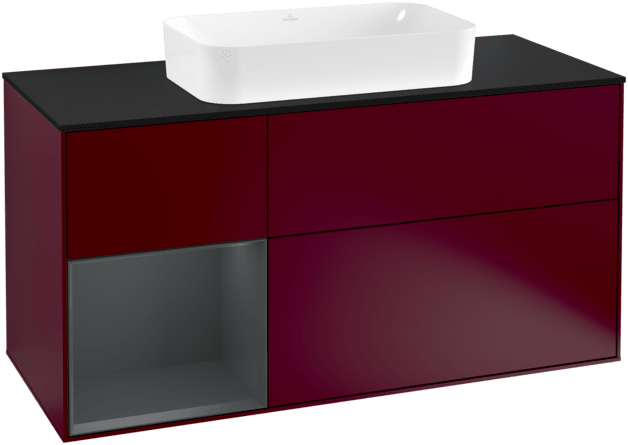 VILLEROY BOCH Toaletní skříňka Finion, s osvětlením, 3 výsuvy, 1200 x 603 x 501 mm, Peony Matt Lacquer / Midnight Blue Matt Lacquer / Glass Black Matt #F292HGHB