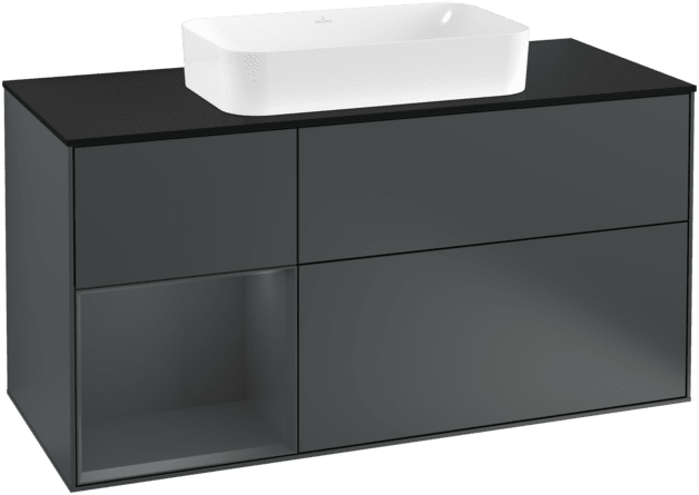 VILLEROY BOCH Toaletní skříňka Finion, s osvětlením, 3 výsuvy, 1200 x 603 x 501 mm, Midnight Blue Matt Lacquer / Midnight Blue Matt Lacquer / Glass Black Matt #F292HGHG