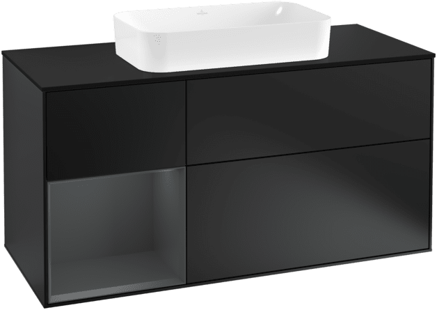 VILLEROY BOCH Toaletní skříňka Finion, s osvětlením, 3 výsuvy, 1200 x 603 x 501 mm, černý matný lak / půlnoční modrý matný lak / černé matné sklo #F292HGPD