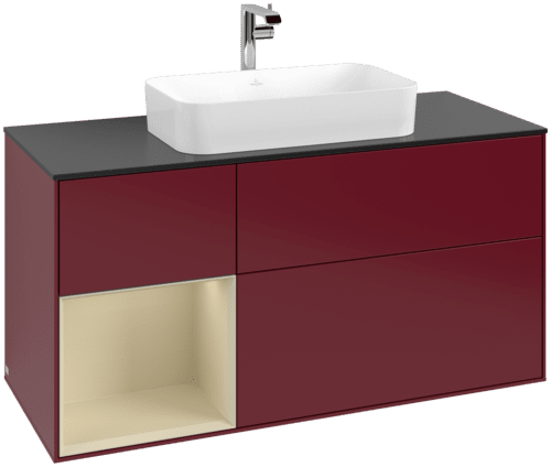 VILLEROY BOCH Toaletní skříňka Finion, s osvětlením, 3 výsuvy, 1200 x 603 x 501 mm, Peony Matt Lacquer / Silk Grey Matt Lacquer / Glass Black Matt #F292HJHB