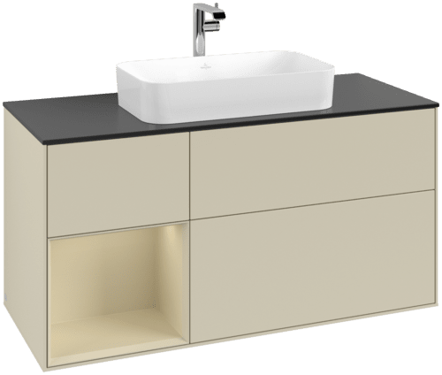 VILLEROY BOCH Toaletní skříňka Finion, s osvětlením, 3 výsuvy, 1200 x 603 x 501 mm, Silk Grey Matt Lacquer / Silk Grey Matt Lacquer / Glass Black Matt #F292HJHJ