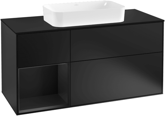 VILLEROY BOCH Toaletní skříňka Finion, s osvětlením, 3 výsuvy, 1200 x 603 x 501 mm, černý matný lak / černý matný lak / černé matné sklo #F292PDPD