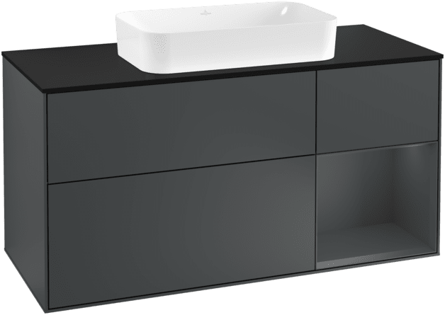 VILLEROY BOCH Toaletní skříňka Finion, s osvětlením, 3 výsuvy, 1200 x 603 x 501 mm, Midnight Blue Matt Lacquer / Midnight Blue Matt Lacquer / Glass Black Matt #F302HGHG