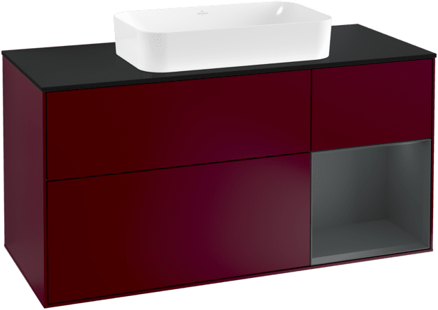 VILLEROY BOCH Toaletní skříňka Finion, s osvětlením, 3 výsuvy, 1200 x 603 x 501 mm, Peony Matt Lacquer / Midnight Blue Matt Lacquer / Glass Black Matt #F302HGHB