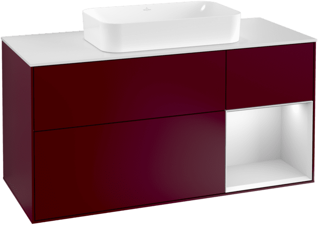 VILLEROY BOCH Toaletní skříňka Finion, s osvětlením, 3 výsuvy, 1200 x 603 x 501 mm, Peony Matt Lacquer / White Matt Lacquer / Glass White Matt #F301MTHB