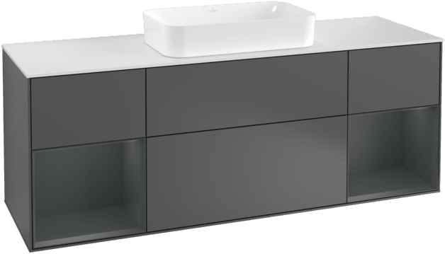 VILLEROY BOCH Toaletní skříňka Finion, s osvětlením, 4 výsuvy, 1600 x 603 x 501 mm, antracitový matný lak / půlnoční modrý matný lak / bílé matné sklo #F331HGGK