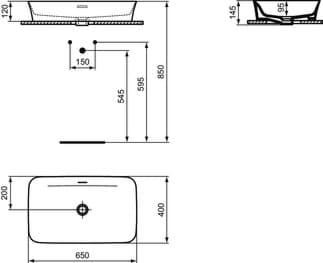 IDEAL STANDARD Mísa Ipalyss 650x400mm, bez otvoru pro baterii, s přepadovým otvorem (štěrbinová) #E1887V4 - Cashmere