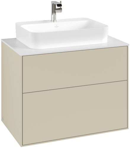 VILLEROY BOCH Toaletní skříňka Finion, 2 výsuvy, 800 x 603 x 501 mm, hedvábně šedý matný lak / sklo bílé matné #F34100HJ