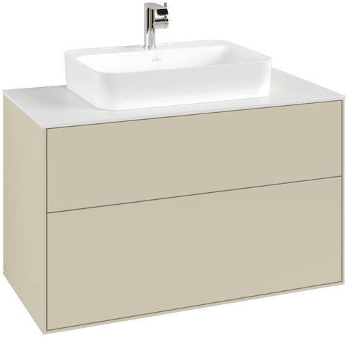 VILLEROY BOCH Toaletní skříňka Finion, 2 výsuvy, 1000 x 603 x 501 mm, hedvábně šedý matný lak / sklo bílé matné #F35100HJ