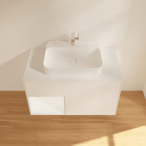 VILLEROY BOCH Toaletní skříňka Finion, s osvětlením, 2 výsuvy, 1000 x 603 x 501 mm, bílý matný lak / bílý matný lak / sklo bílé matné #F361MTMT, obrázek 4