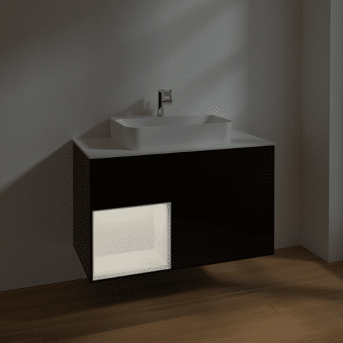 VILLEROY BOCH Toaletní skříňka Finion, s osvětlením, 2 výsuvy, 1000 x 603 x 501 mm, černý matný lak / bílý matný lak / bílé matné sklo #F361MTPD, obrázek 5