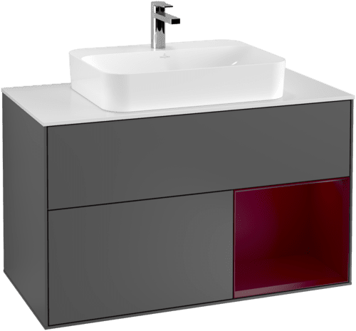 VILLEROY BOCH Toaletní skříňka Finion, s osvětlením, 2 výsuvy, 1000 x 603 x 501 mm, antracit matný lak / pivoňka matný lak / sklo bílé matné #F371HBGK
