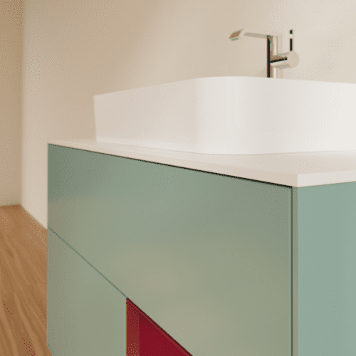 VILLEROY BOCH Toaletní skříňka Finion, s osvětlením, 2 výsuvy, 1000 x 603 x 501 mm, olivový matný lak / pivoňkový matný lak / bílé matné sklo #F371HBGM, obrázek 6
