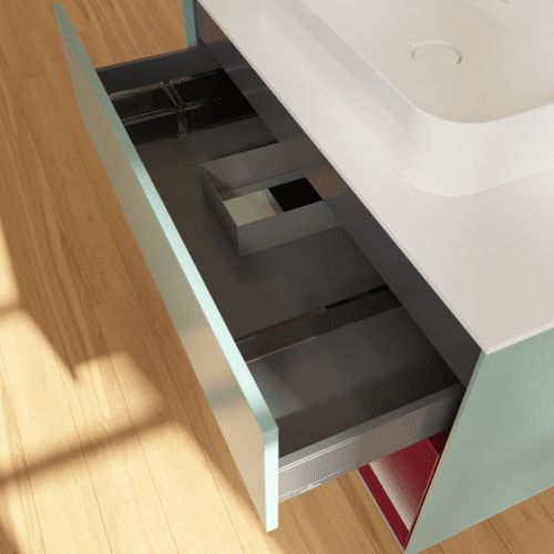 VILLEROY BOCH Toaletní skříňka Finion, s osvětlením, 2 výsuvy, 1000 x 603 x 501 mm, olivový matný lak / pivoňkový matný lak / bílé matné sklo #F371HBGM, obrázek 8