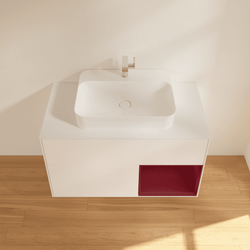 VILLEROY BOCH Toaletní skříňka Finion, s osvětlením, 2 výsuvy, 1000 x 603 x 501 mm, bílý matný lak / pivoňkový matný lak / bílé matné sklo #F371HBMT, obrázek 4