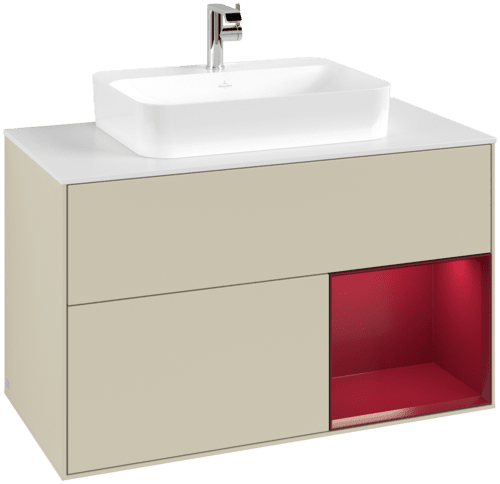 VILLEROY BOCH Toaletní skříňka Finion, s osvětlením, 2 výsuvy, 1000 x 603 x 501 mm, Silk Grey Matt Lacquer / Peony Matt Lacquer / Glass White Matt #F371HBHJ