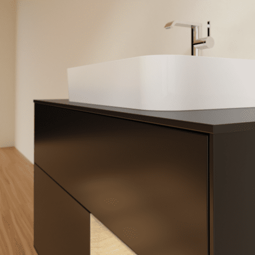 VILLEROY BOCH Toaletní skříňka Finion, s osvětlením, 2 výsuvy, 1000 x 603 x 501 mm, černý matný lak / dubová dýha / černé matné sklo #F372PCPD, obrázek 6