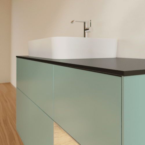 VILLEROY BOCH Toaletní skříňka Finion, s osvětlením, 3 výsuvy, 1200 x 603 x 501 mm, olivový matný lak / dubová dýha / sklo černé matné #F402PCGM, obrázek 6