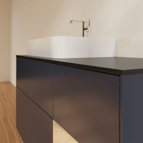 VILLEROY BOCH Toaletní skříňka Finion, s osvětlením, 3 výsuvy, 1200 x 603 x 501 mm, Midnight Blue Matt Lacquer / Oak Veneer / Glass Black Matt #F402PCHG, obrázek 6