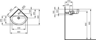 IDEAL STANDARD Umyvadlo Connect 480x440 mm, s 1 otvorem pro baterii, s otvorem pro přepad (kulatý) _ Bílá (Alpine) #E713601 - Bílá (Alpine)