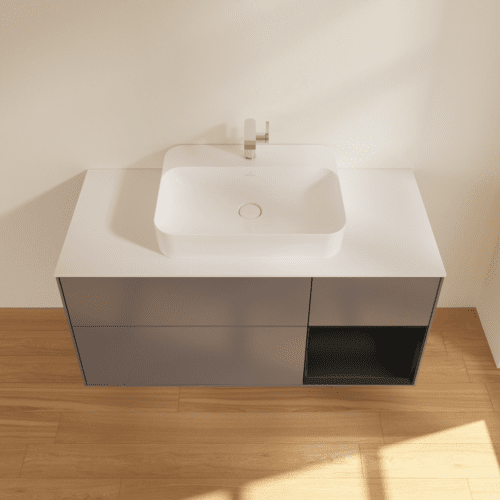 VILLEROY BOCH Toaletní skříňka Finion, s osvětlením, 3 výsuvy, 1200 x 603 x 501 mm, antracitový matný lak / černý matný lak / bílé matné sklo #F421PDGK, obrázek 4