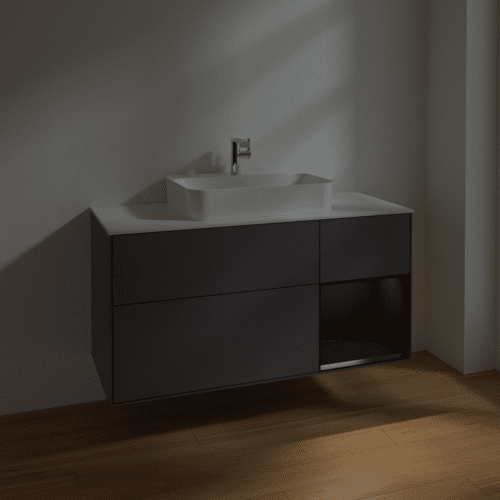 VILLEROY BOCH Toaletní skříňka Finion, s osvětlením, 3 výsuvy, 1200 x 603 x 501 mm, antracitový matný lak / černý matný lak / bílé matné sklo #F421PDGK, obrázek 5