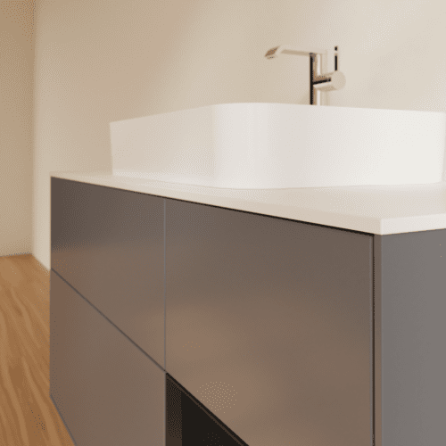 VILLEROY BOCH Toaletní skříňka Finion, s osvětlením, 3 výsuvy, 1200 x 603 x 501 mm, antracitový matný lak / černý matný lak / bílé matné sklo #F421PDGK, obrázek 6