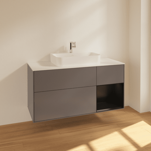 VILLEROY BOCH Toaletní skříňka Finion, s osvětlením, 3 výsuvy, 1200 x 603 x 501 mm, antracitový matný lak / černý matný lak / bílé matné sklo #F421PDGK, obrázek 2