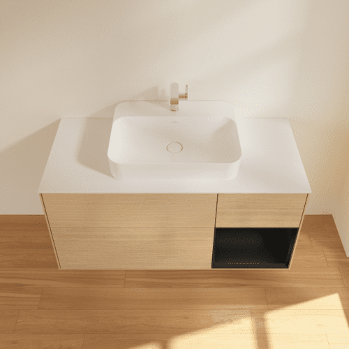 VILLEROY BOCH Toaletní skříňka Finion, s osvětlením, 3 výsuvy, 1200 x 603 x 501 mm, dubová dýha / černý matný lak / bílé matné sklo #F421PDPC, obrázek 4