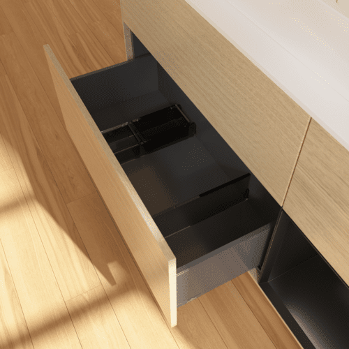 VILLEROY BOCH Toaletní skříňka Finion, s osvětlením, 3 výsuvy, 1200 x 603 x 501 mm, dubová dýha / černý matný lak / bílé matné sklo #F421PDPC, obrázek 7