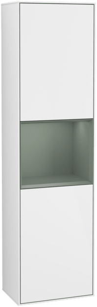VILLEROY BOCH Vysoká skříňka Finion, s osvětlením, 2 dveře, 418 x 1516 x 270 mm, lesklý bílý lak / olivově matný lak #F470GMGF
