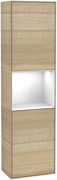 VILLEROY BOCH Vysoká skříňka Finion, s osvětlením, 2 dveře, 418 x 1516 x 270 mm, dubová dýha / lesklý bílý lak #F460GFPC