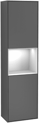 VILLEROY BOCH Vysoká skříňka Finion, s osvětlením, 2 dveře, 418 x 1516 x 270 mm, antracitový matný lak / hedvábně šedý matný lak #F470HJGK
