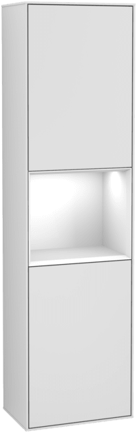 VILLEROY BOCH Vysoká skříňka Finion, s osvětlením, 2 dveře, 418 x 1516 x 270 mm, bílý matný lak / bílý lesklý lak #F460GFMT