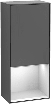 VILLEROY BOCH Boční skříňka Finion, s osvětlením, 1 dveře, 418 x 936 x 270 mm, hedvábně šedý matný lak / černý matný lak #F550PDHJ